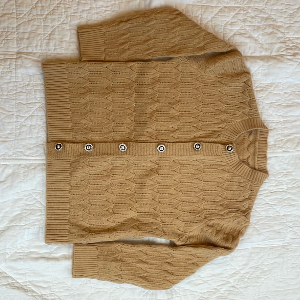 Tan sweater with fancy buttons